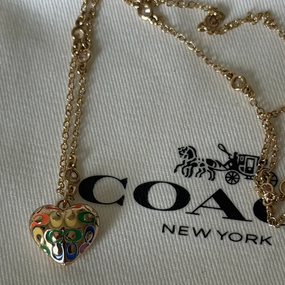 Coach Gold rainbow heart Necklace earrings and Bracelet jewelry Set